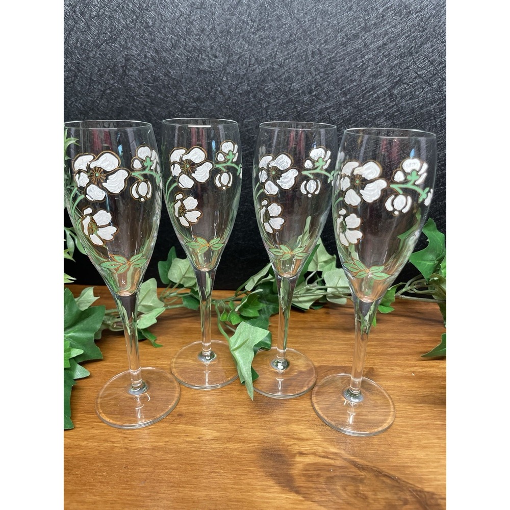 Perrier-Jouët Belle Époque Champagne Flutes Set of 4 Floral Art Nouveau Glasses